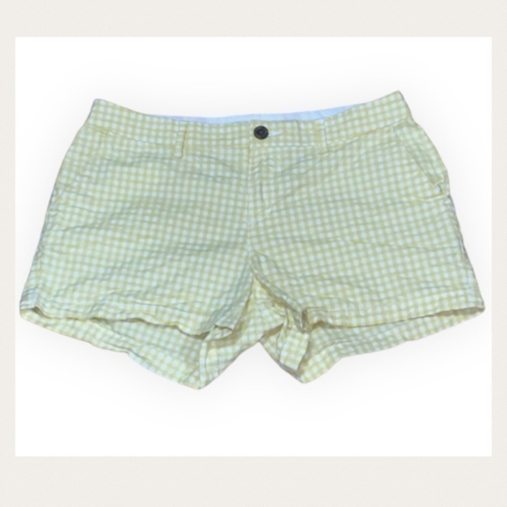 Old Navy Yellow & White Gingham Print Mid Rise Chino Short Pockets Shorts Size 6